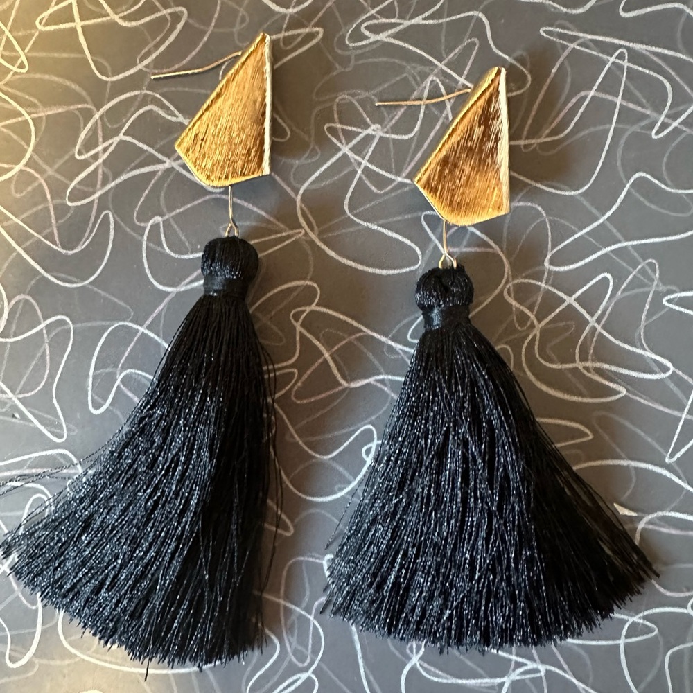 Gold and Black Tassel Earrings